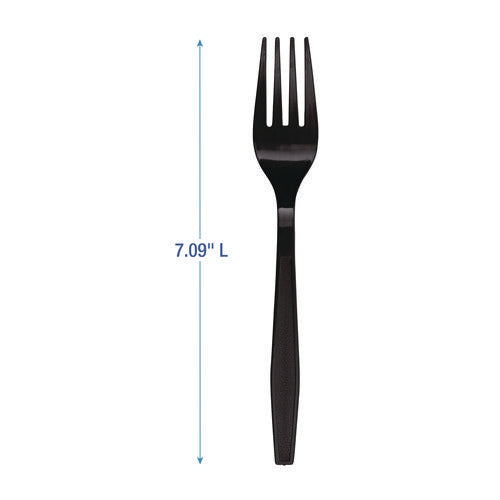 Heavyweight Polypropylene Cutlery, Fork, Plastic, Black, 1,000/carton