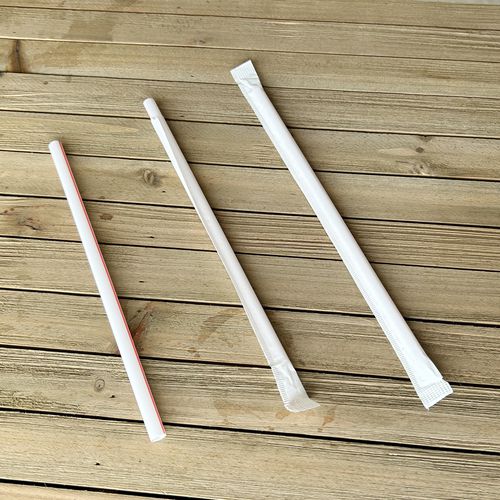 Wrapped Giant Straws, 7.75", Polypropylene, Red/white Striped, 300/pack, 24 Packs/carton