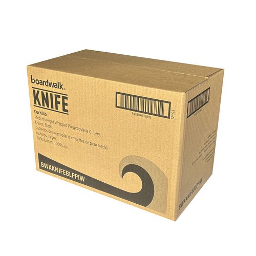 Mediumweight Wrapped Polypropylene Cutlery, Knife, Plastic, Black, 1,000/carton