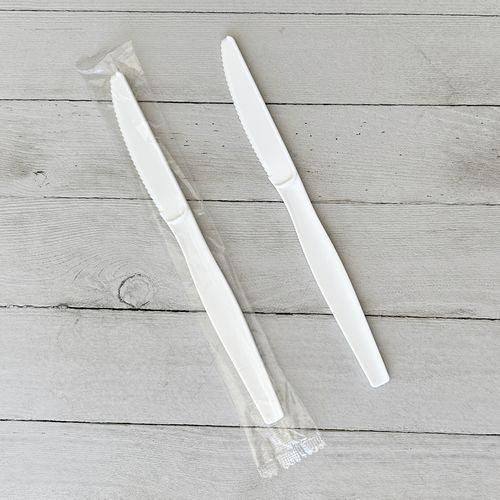 Heavyweight Wrapped Polystyrene Cutlery, Knife, Plastic, White, 1,000/carton