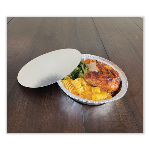 Round Aluminum To-go Container Lids, Flat Lid, 7" Diameter, Silver, Paper, 500/carton