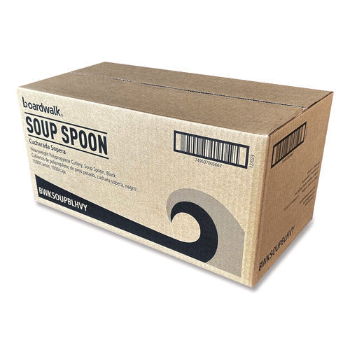 Heavyweight Polypropylene Cutlery, Soup Spoon, Plastic, Black, 1,000/carton