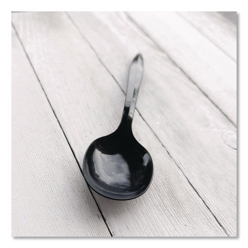 Heavyweight Polypropylene Cutlery, Soup Spoon, Plastic, Black, 1,000/carton