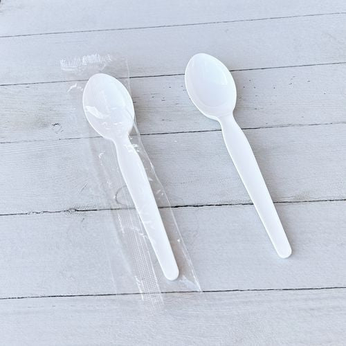 Heavyweight Wrapped Polystyrene Cutlery, Soup Spoon, Plastic, White, 1,000/carton