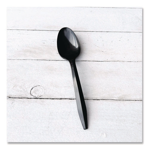 Mediumweight Polypropylene Cutlery, Spoon, Plastic, Black, 1,000/carton
