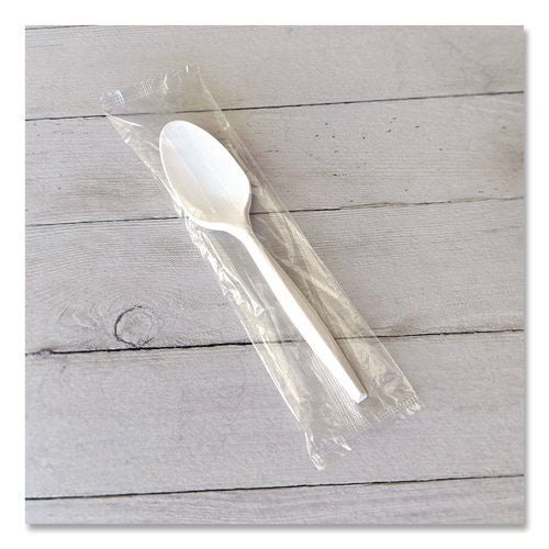Mediumweight Wrapped Polypropylene Cutlery, Spoon, 5.31", Plastic, White, 1,000/carton