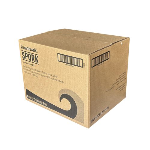Mediumweight Wrapped Polypropylene Cutlery, Spork, Plastic, White, 1,000/carton