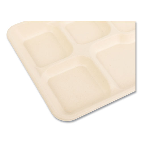 Bagasse Pfas-free Food Tray, 5 Compartments, 8.26 X 0.98 X 10.9, Tan, Sugarcane, 500/carton