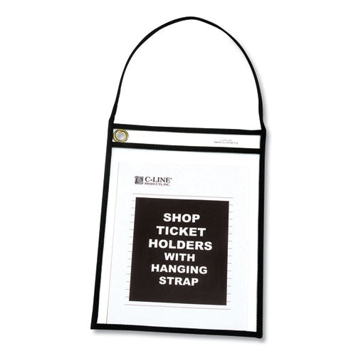 Stitched Shop Ticket Holders, 22" Hang Strap, Super Heavy-duty, Top Load 9 X 12 Insert, Clear Front, Black Border, 15/box