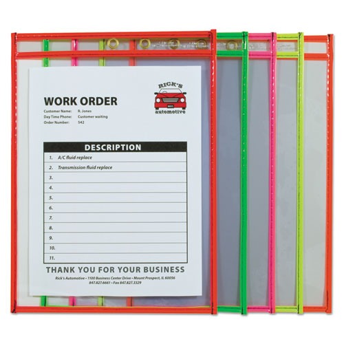 Neon Stitched Shop Ticket Holders, Super Heavy-duty, Top Load 9 X 12 Insert, Clear Front, Assorted Neon Border Colors, 25/box