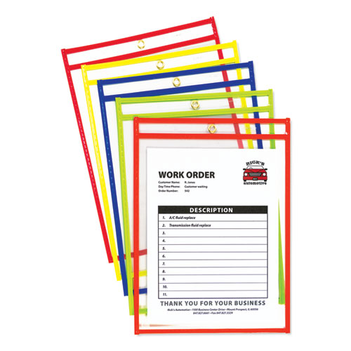Neon Stitched Shop Ticket Holders, Super Heavy-duty, Top Load 9 X 12 Insert, Clear Front, Assorted Neon Border Colors, 10/box
