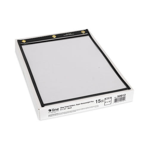 Super Heavyweight Plus Stitched Shop Ticket Holders, Top Load 9 X 12 Insert, Clear Front, Black Border, 15/box
