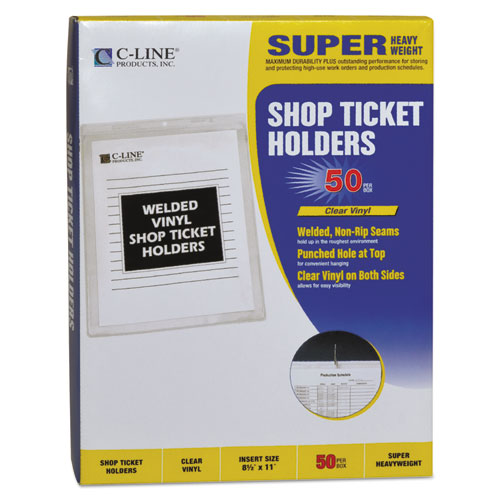 Clear Vinyl Shop Ticket Holders, Super Heavy-duty, Top Load 8.5 X 11 Insert, Clear Front, 50/box