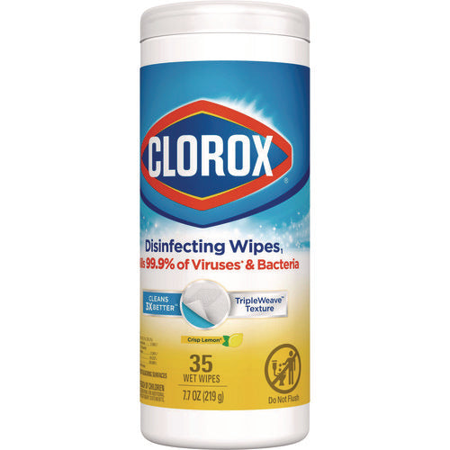 Disinfecting Wipes, Bleach Free Cleaning Wipes, 1-ply, 7 X 8, Crisp Lemon, White, 35/canister, 12 Canisters/carton
