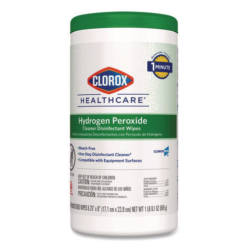 Hydrogen Peroxide Cleaner Disinfectant Wipes, 9 X 6.75, Unscented, White, 95/canister, 6 Canisters/carton