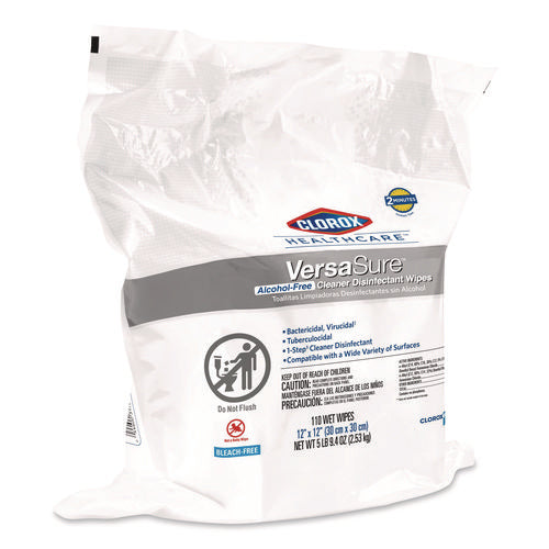 Versasure Cleaner Disinfectant Wipes, Refill, 1-ply, 12 X 10, Fragranced, White, 110/pouch, 2 Pouches/carton