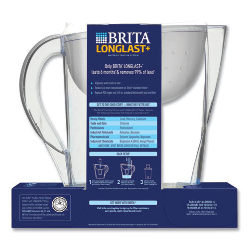 Pacifica Pitcher With Longlast+ Filter, 10 Cups, White/clear