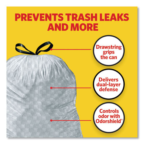 Tall Kitchen Drawstring Trash Bags With Leakguard, 13 Gal, Unscented, 23.47" X 25.38", White, 120/box