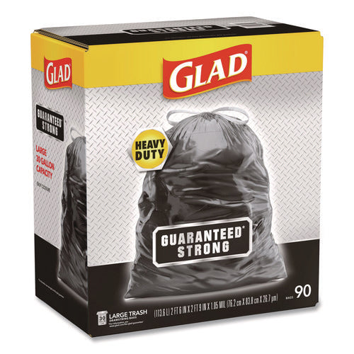Guaranteed Strong Large Drawstring Trash Bags, Three-ply, 30 Gal, 1.05 Mil, 30" X 33", Black, 90/carton