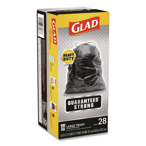 Guaranteed Strong Large Drawstring Trash Bags, Three-ply, 30 Gal, 1.05 Mil, 30 X 33, Black, 28/box