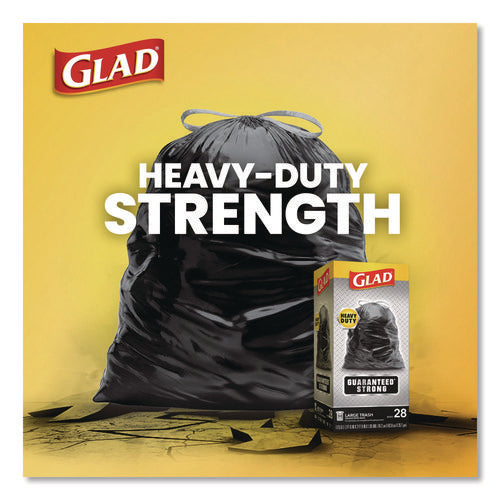 Guaranteed Strong Large Drawstring Trash Bags, Three-ply, 30 Gal, 1.05 Mil, 30 X 33, Black, 28/box