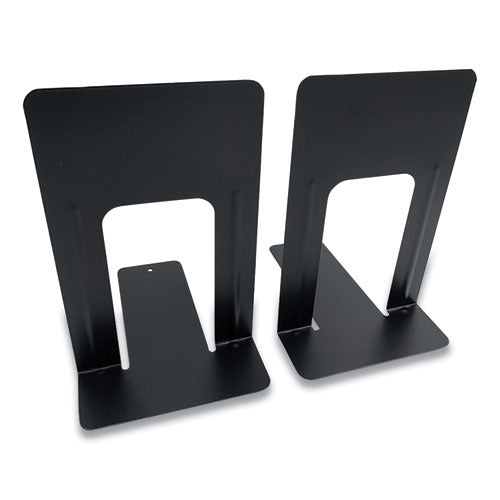 Steel Bookends, Contemporary Style, Nonskid Base, 6 X 8 X 9.25, Black, Pair