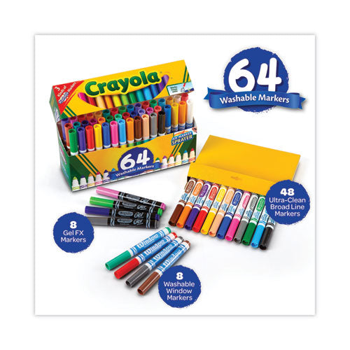 Broad Line Washable Markers, 48 Broad Bullet Tip/8 Gel/8 Window, Assorted Colors, 64/set