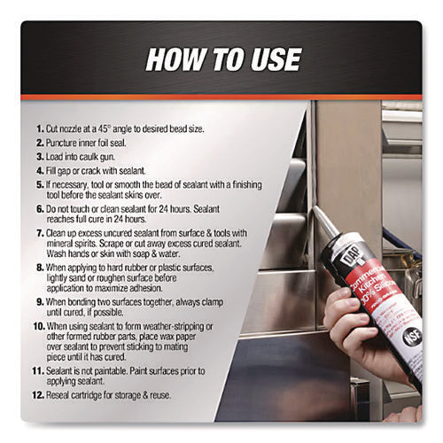 Commercial Kitchen Silicone Sealant, 9.8 Oz Tube, White