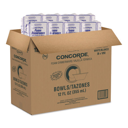 Concorde Non-laminated Foam Bowl, 12 Oz, White, 125/pack, 8 Packs/carton