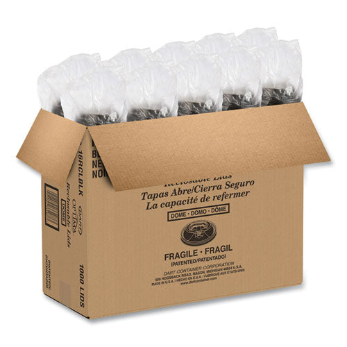 Optima Reclosable Lid, Fits 12 Oz To 24 Oz Hot Cups, Plastic, Black, 100/pack, 10 Packs/carton