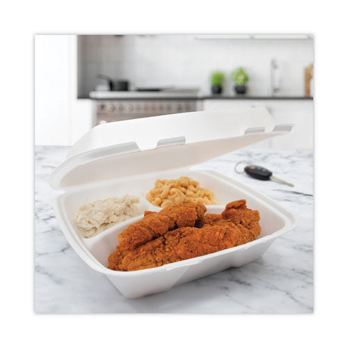Insulated Foam Hinged Lid Containers, 3 Compartments, 9 X 9.4 X 3, White, 100/sleeve, 2 Sleeves/carton