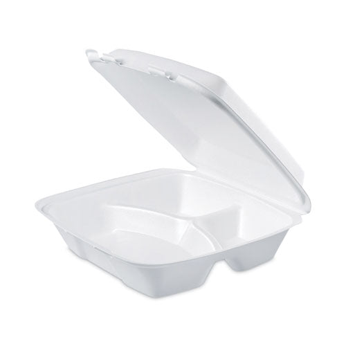 Insulated Foam Hinged Lid Containers, 3 Compartments, 9 X 9.4 X 3, White, 100/sleeve, 2 Sleeves/carton