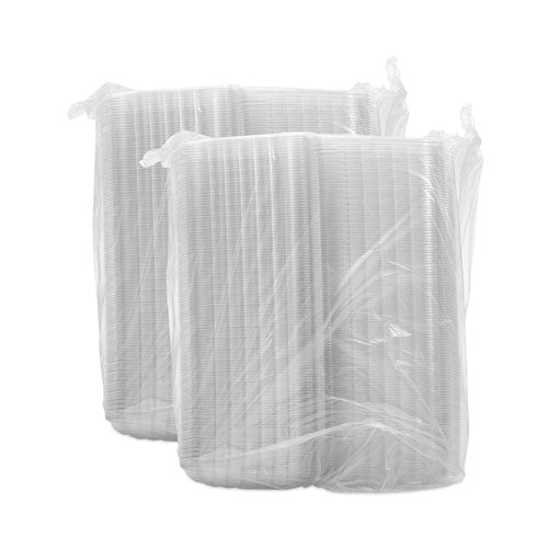 Clearseal Hinged-lid Plastic Containers, 3 Compartments, 9.4 X 8.9 X 3, Plastic, 100/bag, 2 Bags/carton