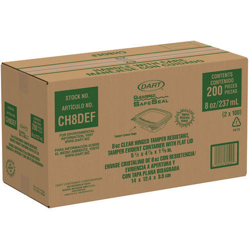 Clearpac Safeseal Tamper-resistant/evident Containers, Flat Lid, 8 Oz, Clear, Plastic, 100/bag, 2 Bags/carton