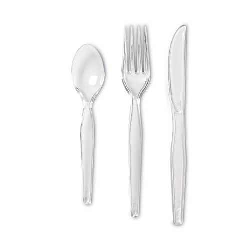 Cutlery Keeper Tray With Clear Plastic Utensils, Heavyweight, Fork/knife/spoon, Plastic, Crystal Clear, 1,800/carton