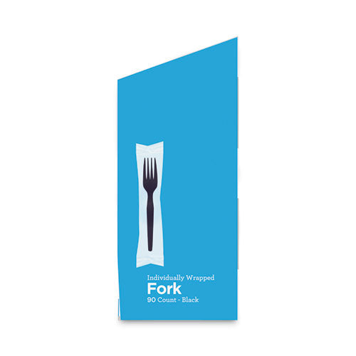 Grab'n Go Wrapped Cutlery, Fork, Plastic, Black, 90/box
