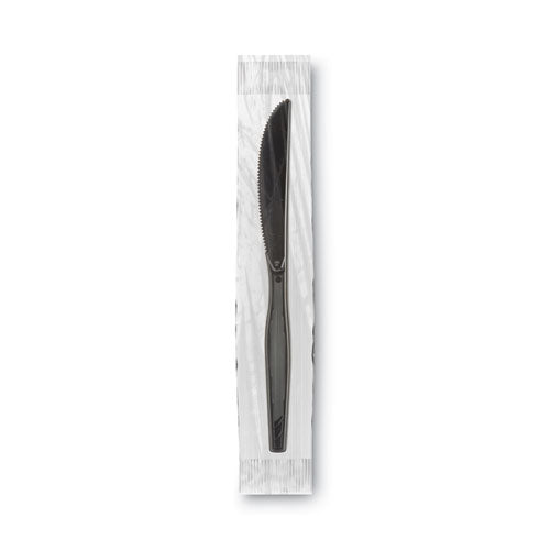 Grab'n Go Wrapped Cutlery, Knife, Plastic, Black, 90/box, 6 Boxes/carton