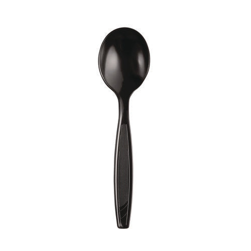 Individually Wrapped Heavyweight Soup Spoons, 5.75", Plastic, Black, 1,000/carton