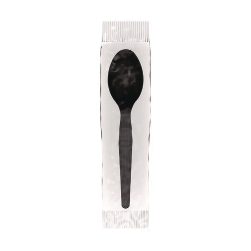 Mediumweight Polystyrene Wrapped Cutlery, Spoon, Plastic, Black, 1,000/carton