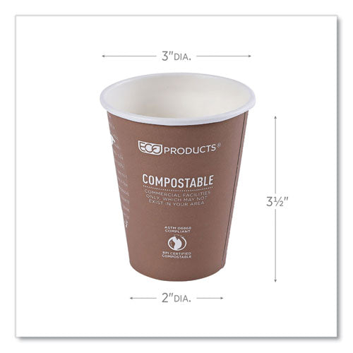 World Art Renewable And Compostable Hot Cups, 8 Oz, Paper, Brown/white, 50/pack, 20 Packs/carton