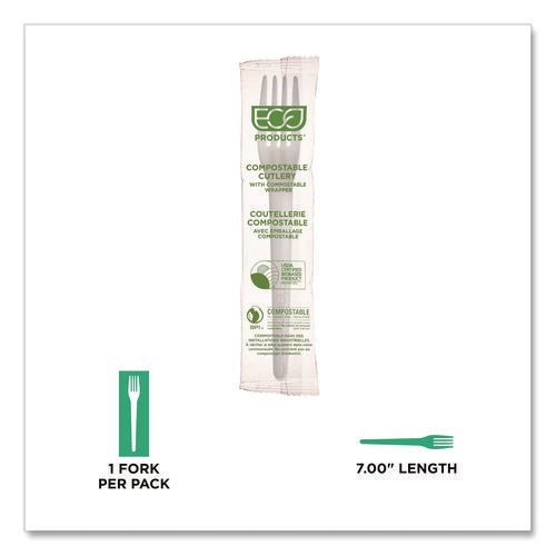 Plantware Cpla Cutlery, Individually Wrapped, Fork, Plastic, White, 1,000/carton