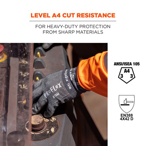 Proflex 7044 Ansi A4 Pu Coated Cr Gloves, En388: 4x42d, 9" Long, X-small, Gray, Pair