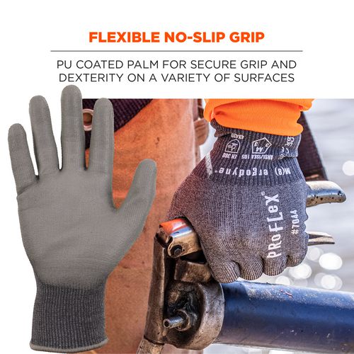Proflex 7044 Ansi A4 Pu Coated Cr Gloves, En388: 4x42d, 9" Long, X-small, Gray, Pair