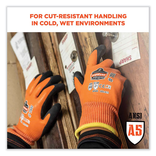 Proflex 7551 Ansi A5 Coated Waterproof Cr Gloves, En388: 4x43e, 10" Long, Medium, Orange, Pair