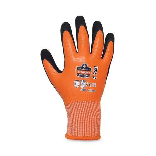 Proflex 7551 Ansi A5 Coated Waterproof Cr Gloves, En388: 4x43e, 10.5" Long, Large, Orange, Pair