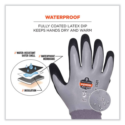 Proflex 7501-case Coated Waterproof Winter Gloves, En388: 2131x, 10.5" Long, Large, Gray, 144 Pairs/carton