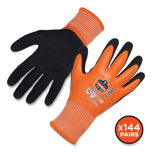 Proflex 7551-case Ansi A5 Coated Waterproof Cr Gloves, En388: 4x43e, 10.5" Long, Large, Orange, 144 Pairs/carton