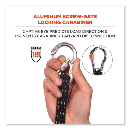 Squids 3100 Lanyard With Aluminum Carabiner + Cinch-loop, 10 Lb Max Working Capacity, 42" To 54" Long, Black