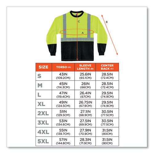 Glowear 8281bk Class 2 Long Sleeve Shirt With Black Bottom, Polyester, 2x-large, Lime