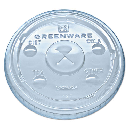Greenware Cold Drink Lids, X-slot, Fits 16 Oz/18 Oz/24 Oz Cold Cups, Sugarcane, Clear, 1,000/carton